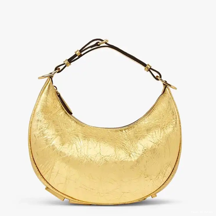 Cheap HOT Gold Small Leather Fendigraphy Fendi In Hobo Calf Bag 0606